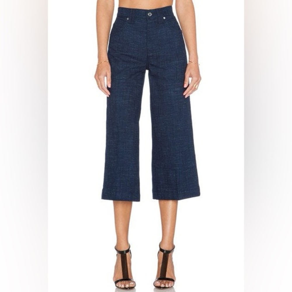 7 For All Mankind Stretch Dark Wash Denim Wide Leg Culotte Jeans High Rise